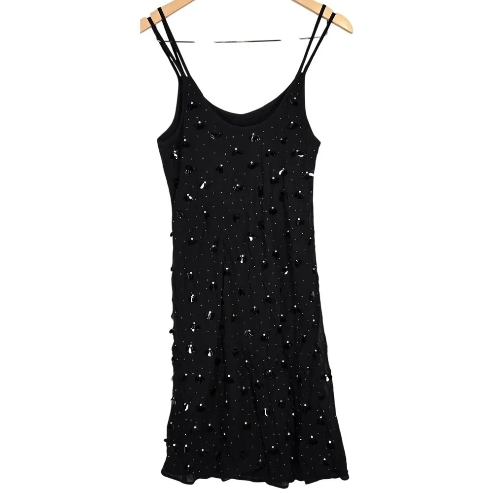 J. Crew Collection Black Sequin Crystal Embellished Slip Dress Size 8‎